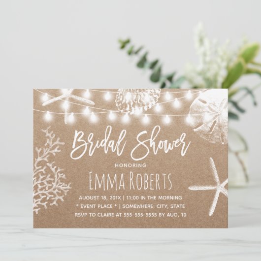 Beach Seashells Rustic Kraft Vrijgezellenfeest Kaart (Staand voorkant)