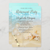 Beach Seashells Sand Balloons, Wine Retirement Kaart (Voorkant / Achterkant)