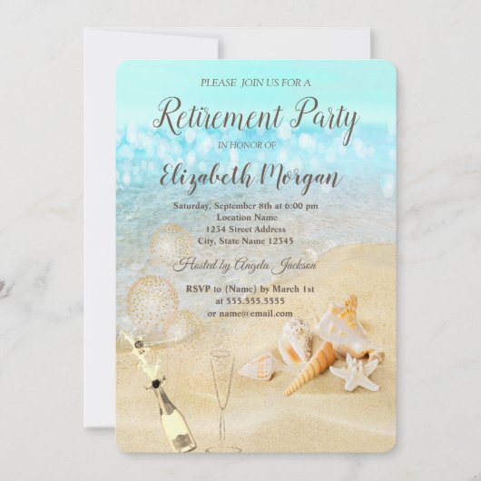 Beach Seashells Sand Balloons, Wine Retirement Kaart (Voorkant)