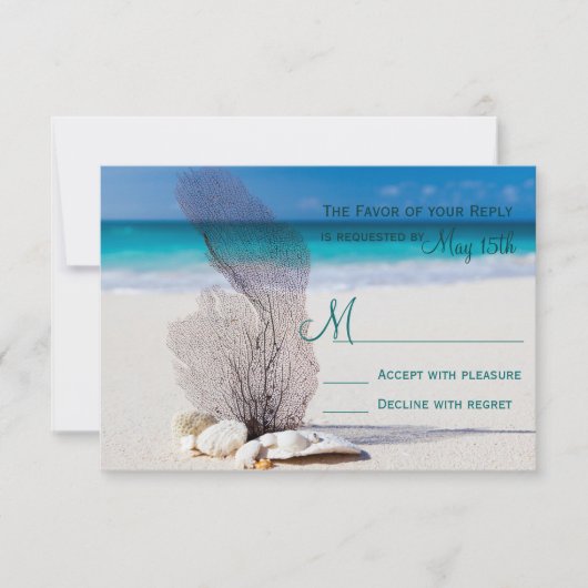Beach Seashells Sand Destination Wedding RSVP (Voorkant)
