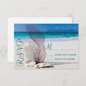 Beach Seashells Sand Destination Wedding RSVP (Voorkant / Achterkant)