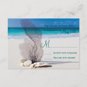 Beach Seashells Sand Destination Wedding RSVP Kaartje