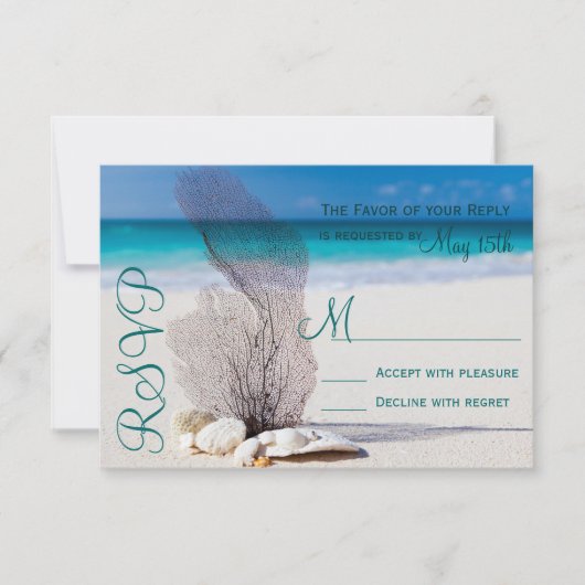 Beach Seashells Sand Destination Wedding RSVP Kaartje (Voorkant)