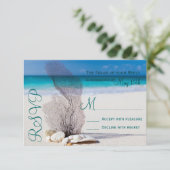 Beach Seashells Sand Destination Wedding RSVP Kaartje (Staand voorkant)
