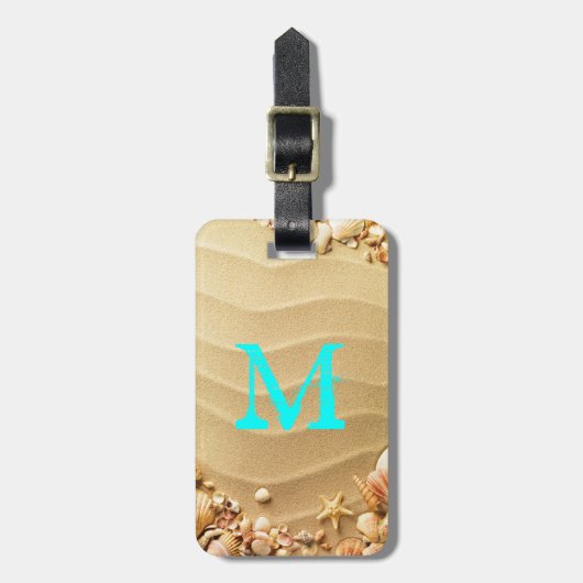 Beach Seashells Sand Hawaii Monogram Bagagelabel (Voorkant verticaal)
