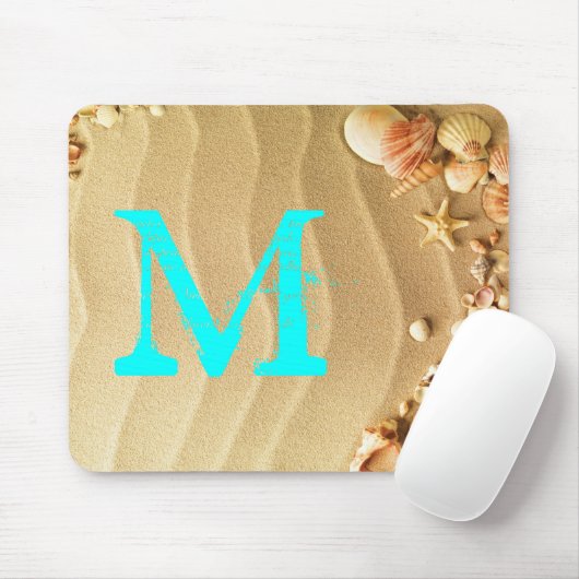 Beach Seashells Sand Monogram Initiaal Muismat (Met muis)