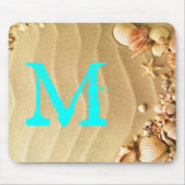Beach Seashells Sand Monogram Initiaal Muismat (Voorkant)