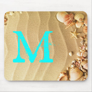 Beach Seashells Sand Monogram Initiaal Muismat