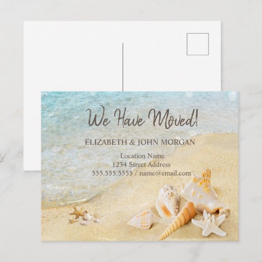 Beach Seashells Sand Moving Aankondigingskaart (Voorkant / Achterkant)