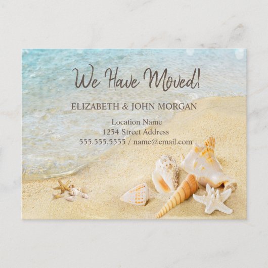 Beach Seashells Sand Moving Aankondigingskaart (Voorkant)