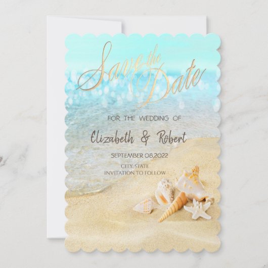 Beach Seashells Sand Save the Date (Voorkant)
