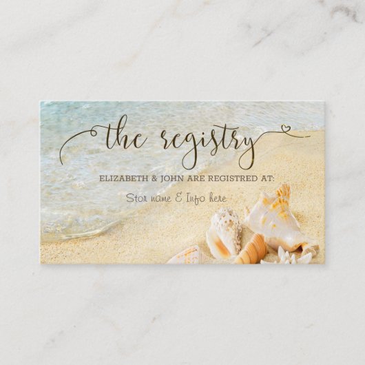 Beach Seashells Sand Wedding Registry Informatiekaartje (Voorkant)