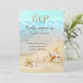 Beach Seashells Sand Wedding RSVP Kaart (Staand voorkant)
