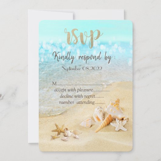 Beach Seashells Sand Wedding RSVP Kaart (Voorkant)