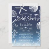 Beach Seashells Starfish Navy Ombre Vrijgezellenfe Kaart (Voorkant)