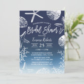 Beach Seashells Starfish Navy Ombre Vrijgezellenfe Kaart (Staand voorkant)