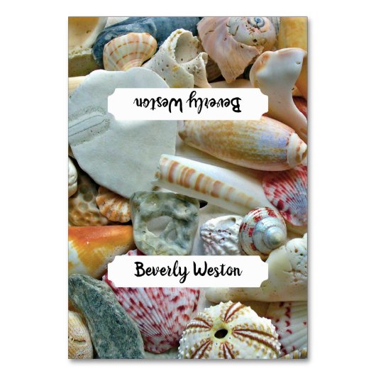 Beach Seashells Tented Place Cards Name Sjabloon Kaart (Voorkant)