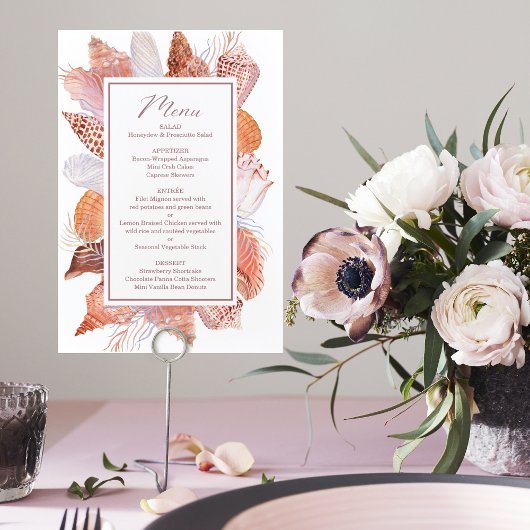 Beach Seashells Waterverf Coastal Chic Flat Menu