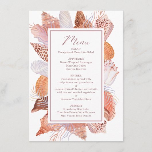 Beach Seashells Waterverf Coastal Chic Flat Menu (Voorkant)