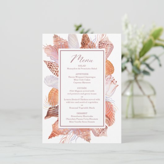 Beach Seashells Waterverf Coastal Chic Flat Menu (Staand voorkant)