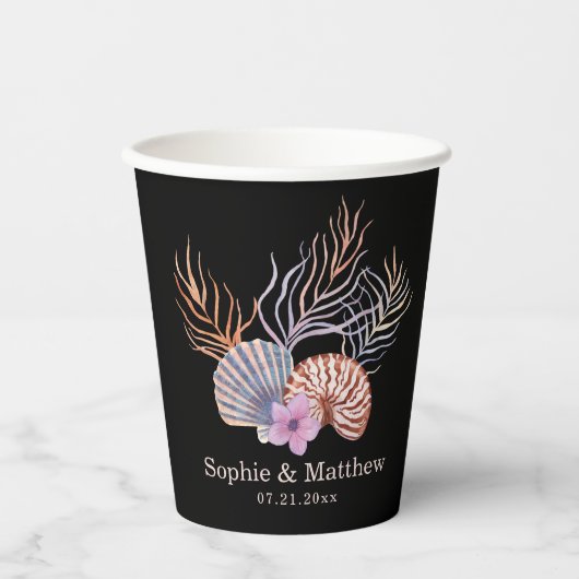Beach Seashells Waterverf Coastal Chic Weddenschap Papieren Bekers (Voorkant)