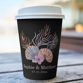 Beach Seashells Waterverf Coastal Chic Weddenschap Papieren Bekers