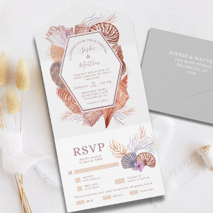 Beach Seashells Waterverf Coastal Chic Wedding All In One Uitnodiging