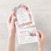 Beach Seashells Waterverf Coastal Chic Wedding All In One Uitnodiging (Afscheurbaar)