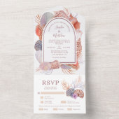 Beach Seashells Waterverf Coastal Chic Wedding All In One Uitnodiging (Binnen)