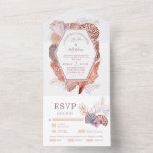 Beach Seashells Waterverf Coastal Chic Wedding All In One Uitnodiging (Binnen)