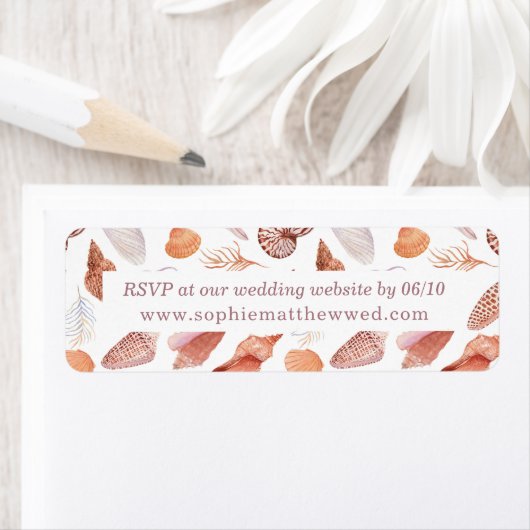 Beach Seashells Waterverf Coastal Chic Wedding Etiket (Insitu)