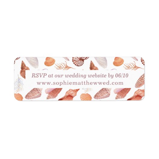 Beach Seashells Waterverf Coastal Chic Wedding Etiket (Voorkant)