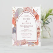 Beach Seashells Waterverf Coastal Chic Wedding Kaart (Staand voorkant)