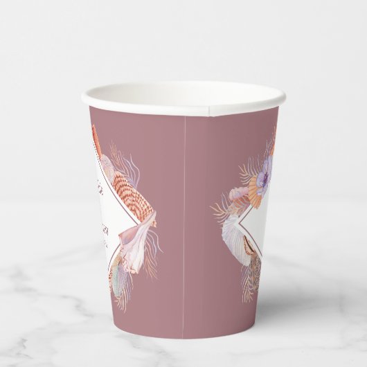 Beach Seashells Waterverf Coastal Chic Wedding Papieren Bekers (Rechts)