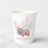 Beach Seashells Waterverf Coastal Chic Wedding Papieren Bekers (Achterkant)
