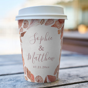 Beach Seashells Waterverf Coastal Chic Wedding Papieren Bekers