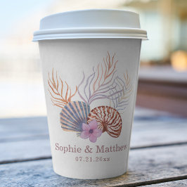 Beach Seashells Waterverf Coastal Chic Wedding Papieren Bekers