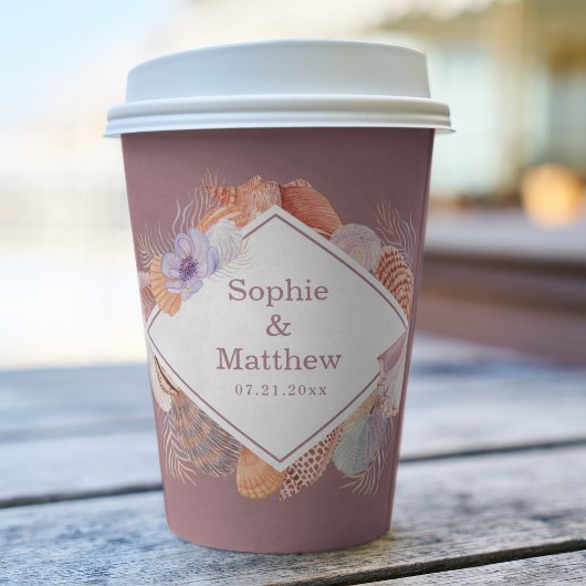 Beach Seashells Waterverf Coastal Chic Wedding Papieren Bekers