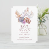 Beach Seashells Waterverf Coastal Chic Wedding Sa Save The Date (Staand voorkant)