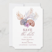 Beach Seashells Waterverf Coastal Chic Wedding Sa Save The Date (Voorkant)
