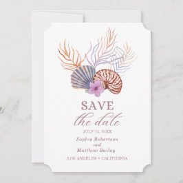 Beach Seashells Waterverf Coastal Chic Wedding Sa Save The Date