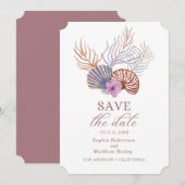 Beach Seashells Waterverf Coastal Chic Wedding Sa Save The Date (Voorkant / Achterkant)