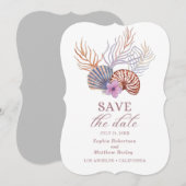 Beach Seashells Waterverf Coastal Chic Wedding Save The Date (Voorkant / Achterkant)