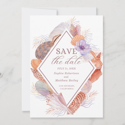 Beach Seashells Waterverf Coastal Chic Wedding Save The Date (Voorkant)