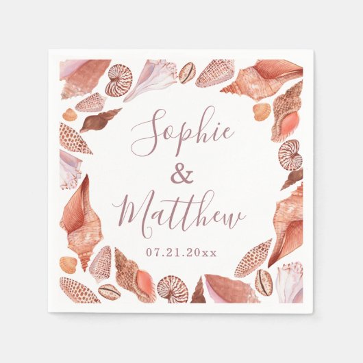 Beach Seashells Waterverf Coastal Chic Wedding Servet (Voorkant)