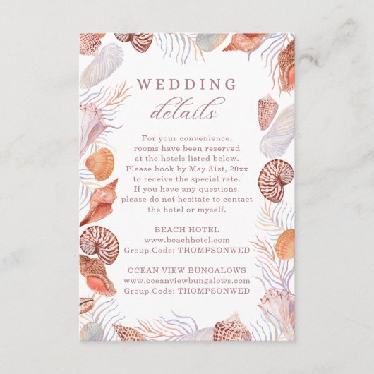 Beach Seashells Waterverf Coastal Weddenschap Deta Informatiekaartje (Voorkant)