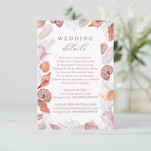 Beach Seashells Waterverf Coastal Weddenschap Deta Informatiekaartje (Staand voorkant)