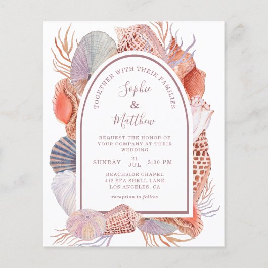 Beach Seashells Waterverf Coastal Wedding (Voorkant)