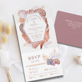 Beach Seashells Waterverf Coastal Wedding Al All In One Uitnodiging