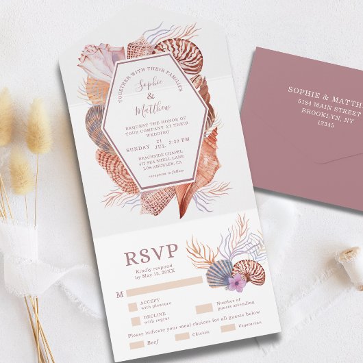 Beach Seashells Waterverf Coastal Wedding Al All In One Uitnodiging